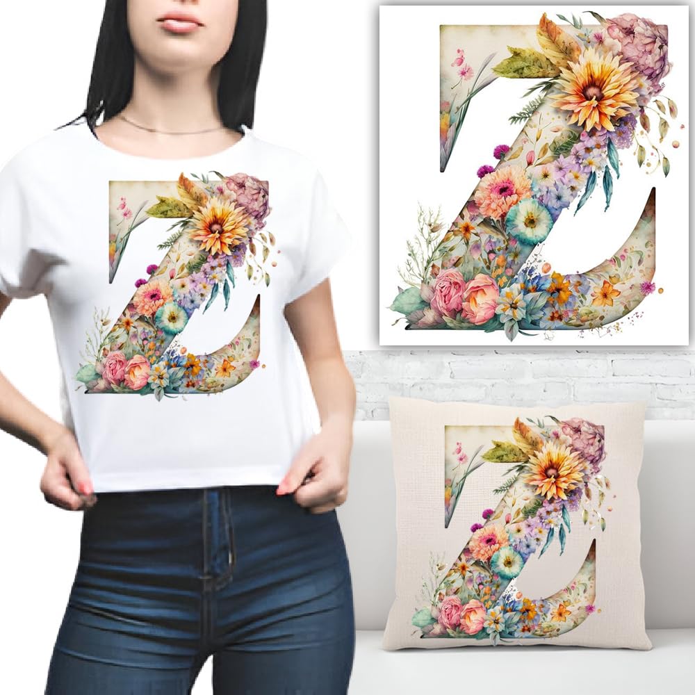 S.A.V.I 1PC Floral Alphabet Iron-On Patch – Washable Heat Transfer Sticker for DIY T-Shirts, Jeans, Pillows, Backpacks, Hats – Easy Applique with Beautiful Flower Design – Clothing Accessories Patch (Z)