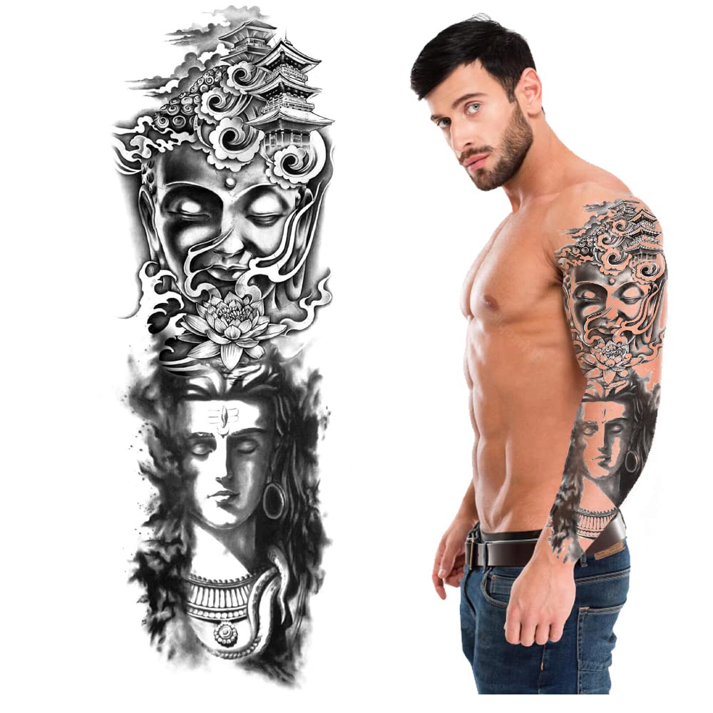 S.A.V.I Full Arm, Hand Temporary Tattoo, Buddha Shiva Gods Design, Size 48x17CM - 1PC