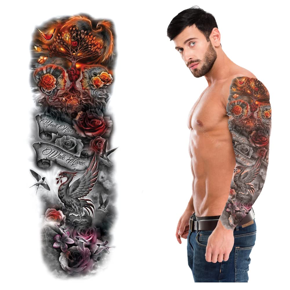 S.A.V.I Full Arm, Hand Temporary Tattoo For Men, Jungle Birds Flowers Design, Size 48x17CM