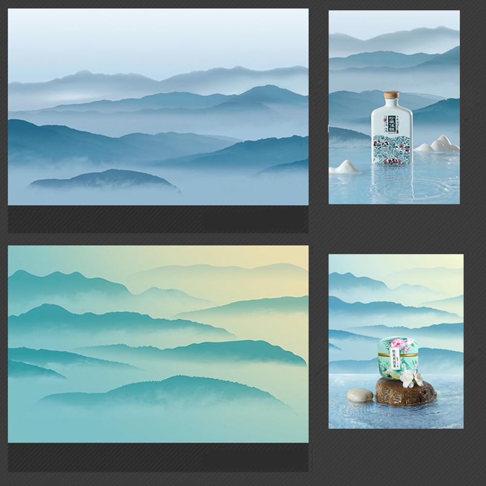 SAVIAURA 3D Flat Lay Tabletop Photography Backdrop - Waterproof, Double-Sided - 1 Sheet, 2-in-1 Design (Cloudy Mountains)