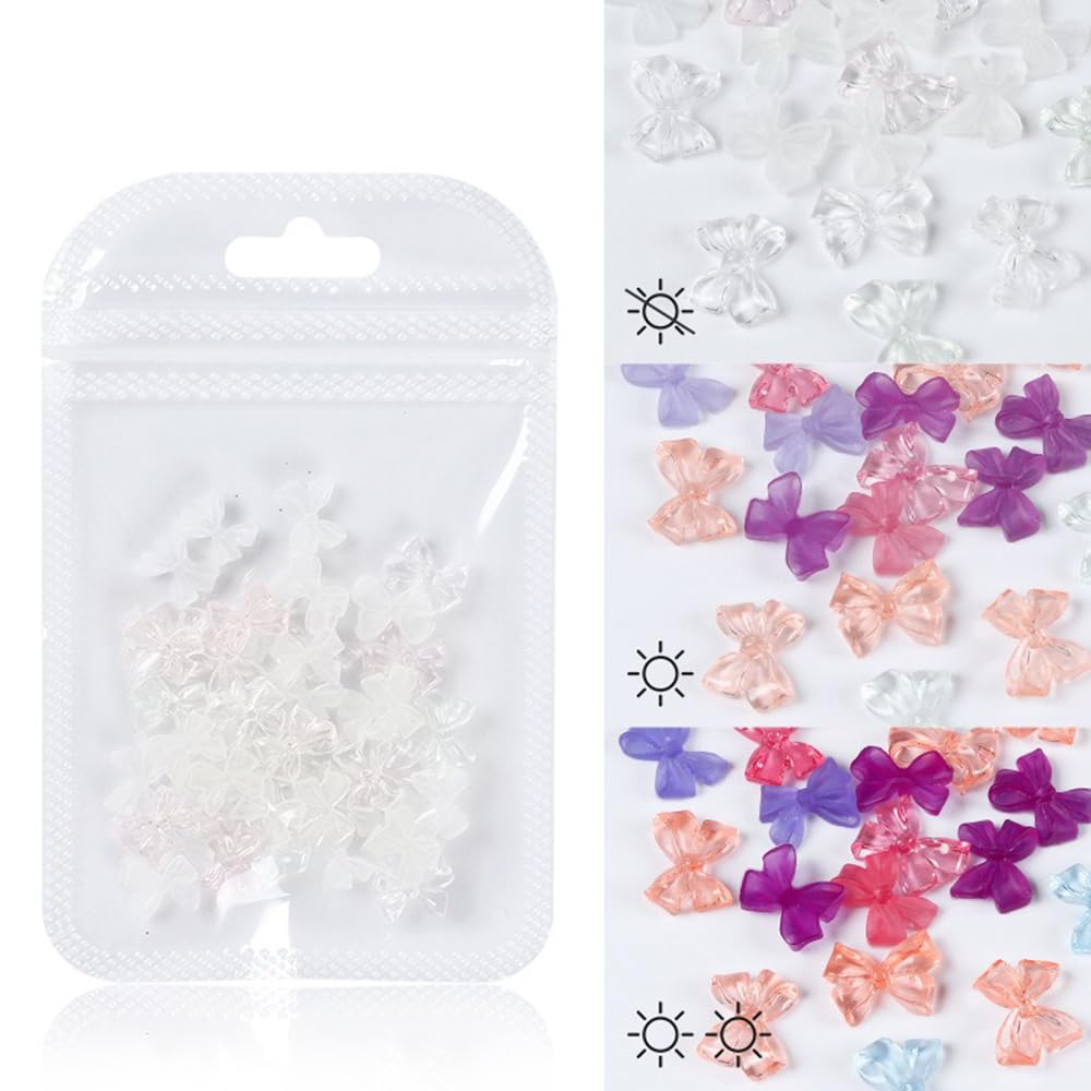 S.A.V.I 40 Pcs 3D Bow Color Change Under Sun Nail Art Charms - DIY Manicure for Women
