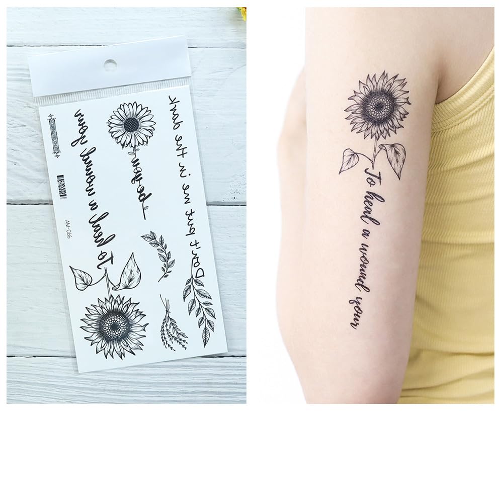 S.A.V.I 3 Pcs Black Floral Temporary Tattoo Stickers for Women & Girls – 16x9 cm Safe Non-Toxic Body Art – Waterproof Butterfly, Sunflower, Quotes Design for Arm, Back & Shoulder (11)