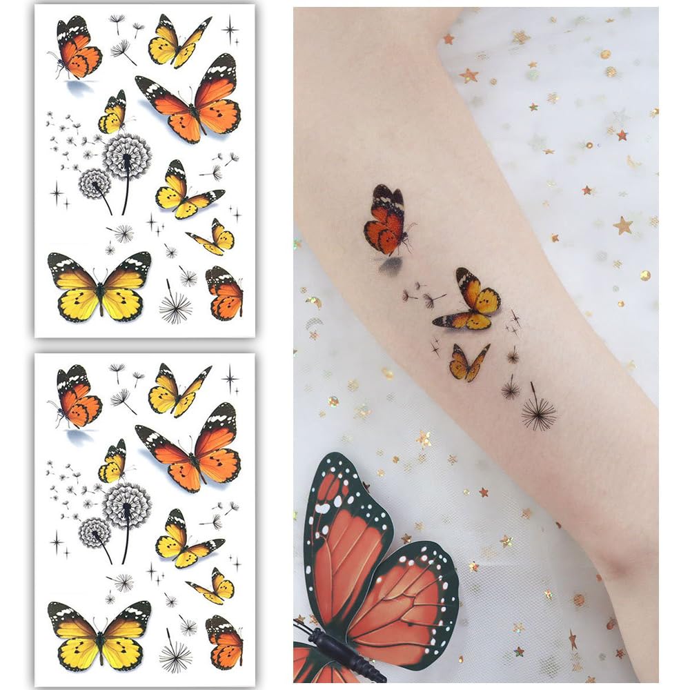 S.A.V.I Pack of 2 Butterfly Temporary Tattoos for Women Kids, Waterproof Long-lasting, Easy to Apply Remove, Ideal for Parties Festivals, Vibrant Colors, 12x7.5 cm