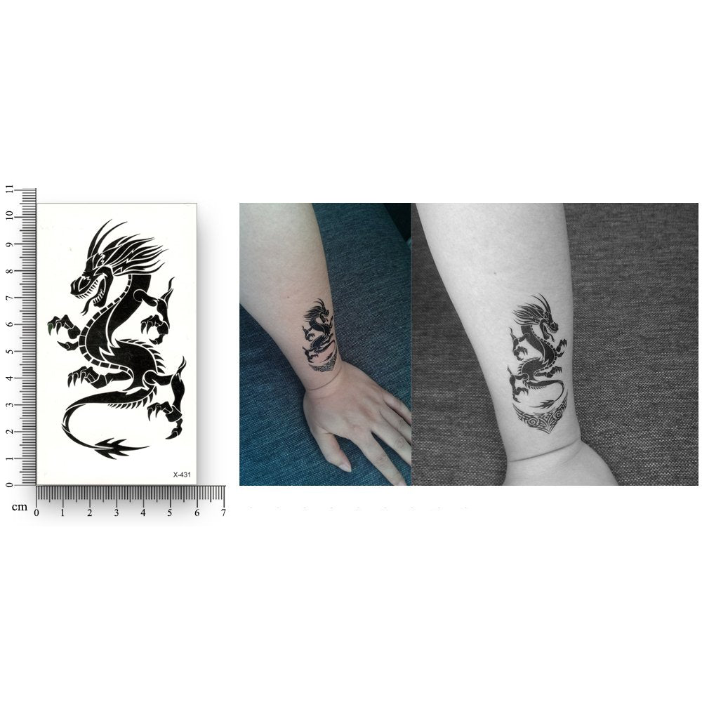 S.A.V.I Temporary Tattoo 3D Black Dragon Tattoo Sticker Size 10.5x6CM - 1PC.