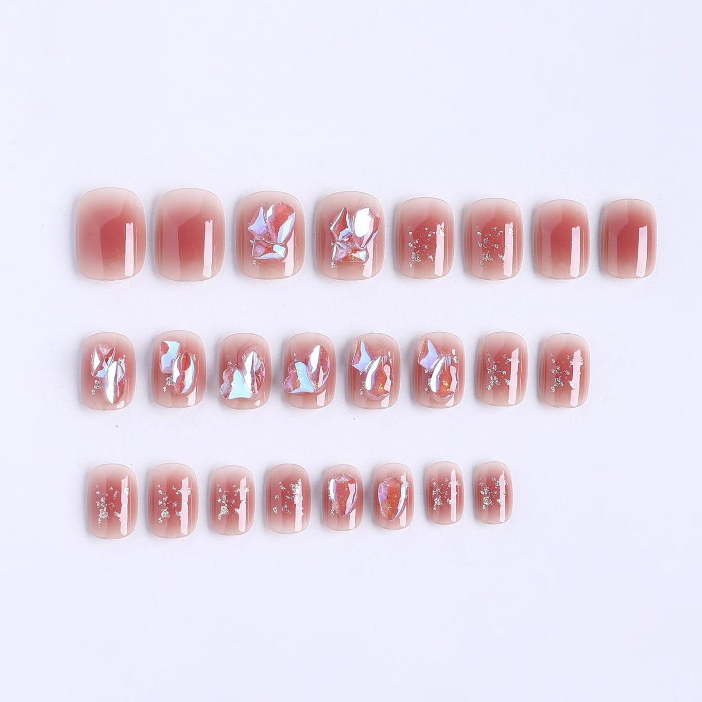 S.A.V.I 24Pcs Nude Pink Short Square Press On Nails with Rhinestones | Reusable Fake Nails Set with Glue & Adhesive Tabs | Natural Look Artificial Nails for Women & Girls – Salon Finish at Home