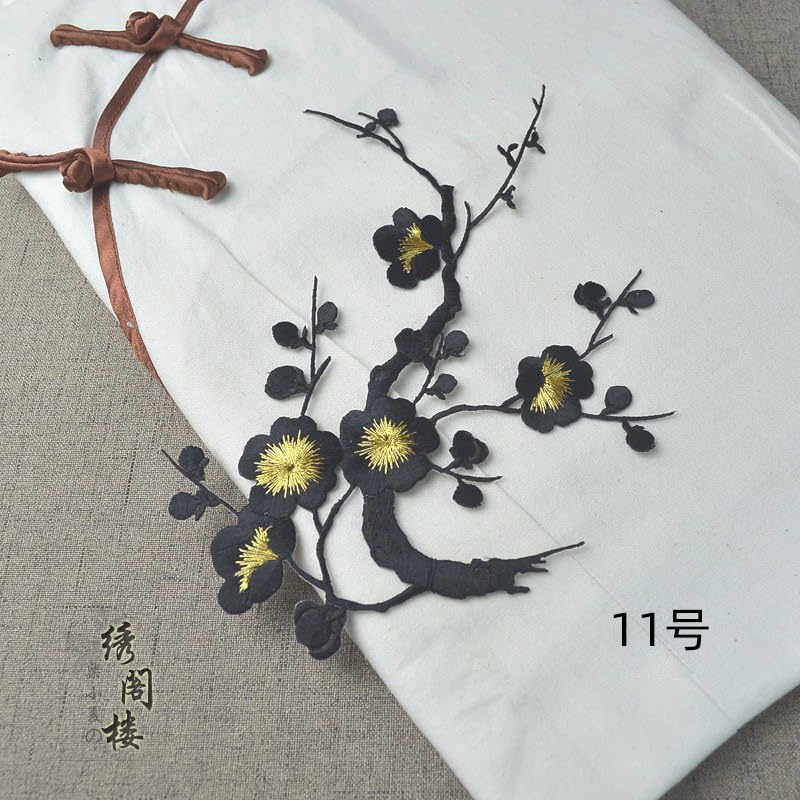 S.A.V.I 3D Black Floral Embroidered Patch 7x6.1 Inch – Iron-On Applique for Sarees, Kurtis, Jackets, Blouses – Pre-Glued Cherry Blossom Design for Clothes & DIY Decoration (Black)