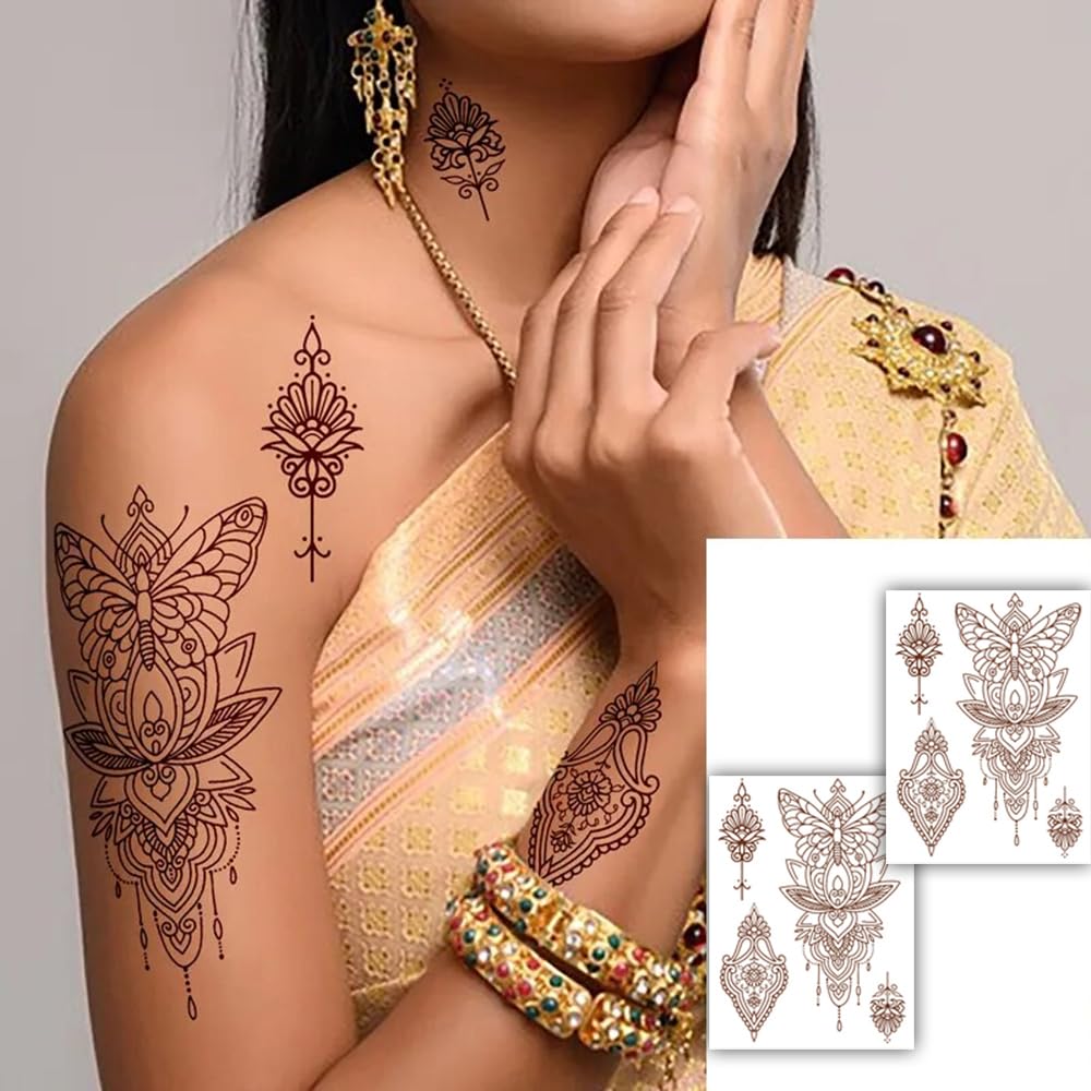 S.A.V.I 2 Sheets Natural Mehendi Henna Tattoo Stickers Waterproof (21x15cm) for Women's Hands Arms