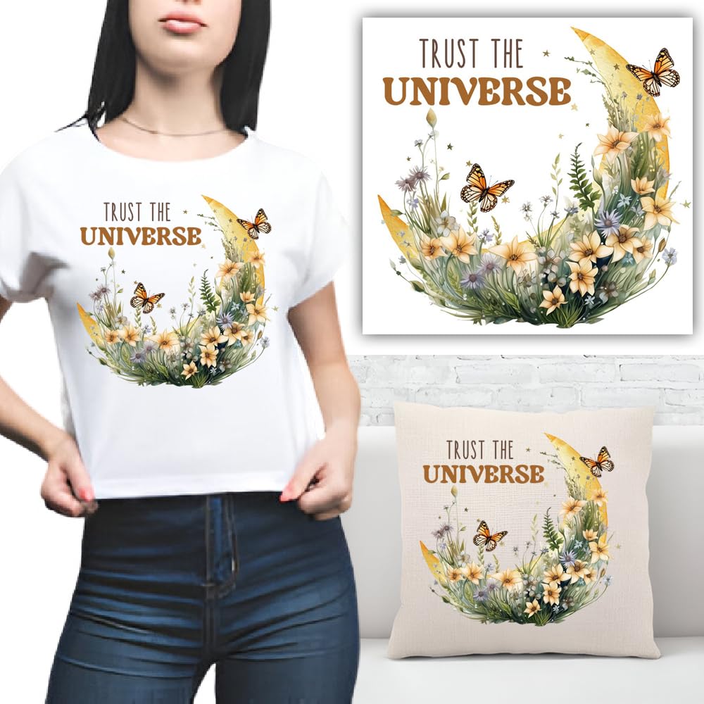 S.A.V.I Trust The Universe Premium Iron-On Transfer Patch (8.5x8 Inch) | Washable Heat Transfer Sticker for T-Shirts, Hoodies, Backpacks, Pillows More | DIY Fashion Applique for Apparel Lovers