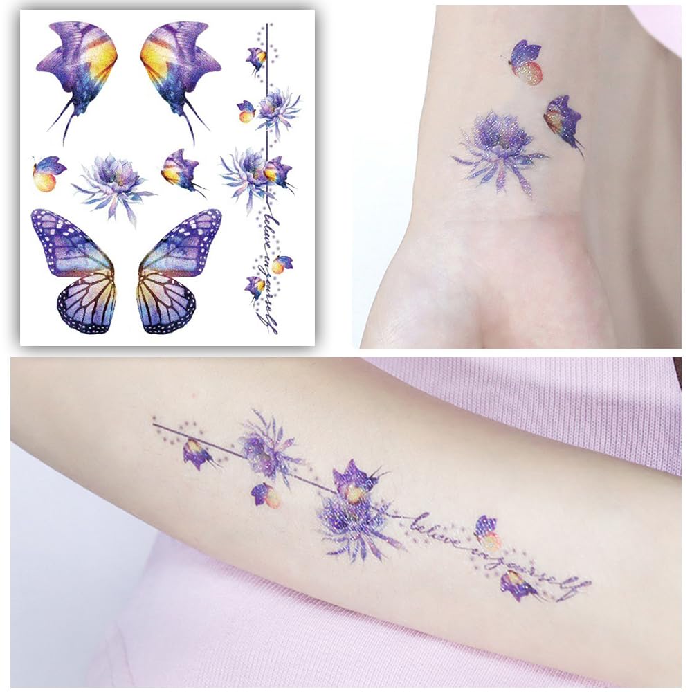 S.A.V.I Glitter Butterfly Temporary Tattoos - 'Believe in Yourself' - Waterproof Eye Body Makeup for Women Girls