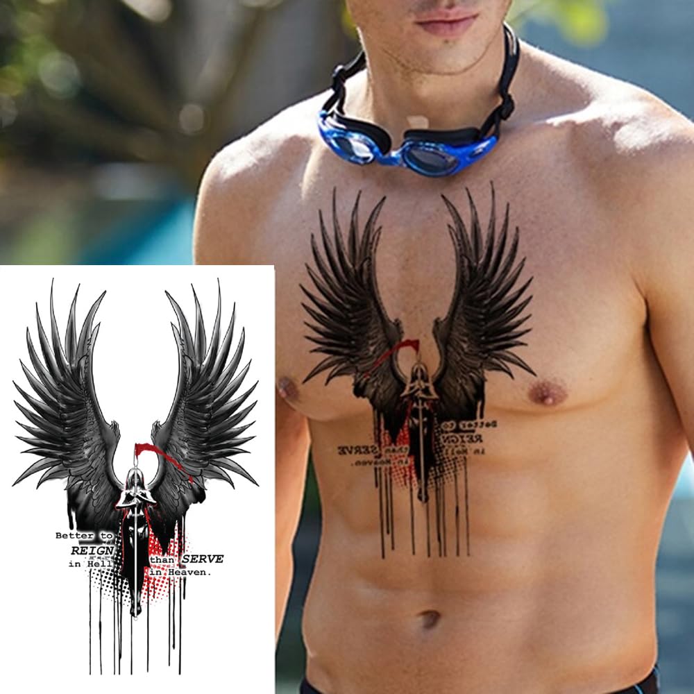 S.A.V.I Beautiful Wings Tattoo - Vibrant 21x15cm Temporary Design for Men Women