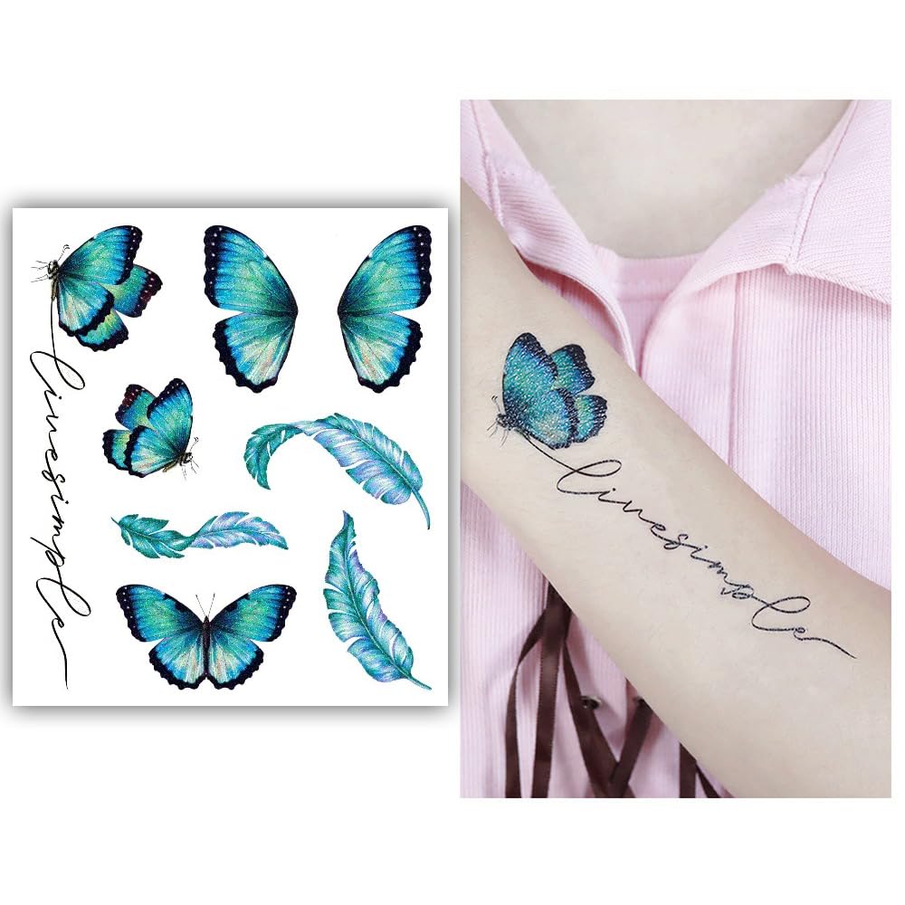 S.A.V.I Glitter Butterfly Feather Temporary Tattoo – Waterproof Makeup for Eye, Face Body