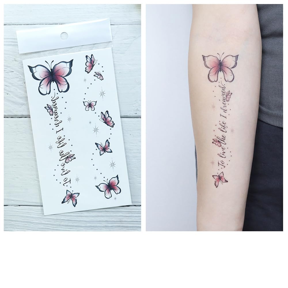 S.A.V.I 3 Pcs Butterfly Temporary Tattoo Stickers for Girls & Women – Safe, Non-Toxic, Waterproof, Long-Lasting – 16x9 cm Elegant Black, Blue, Pink Floral Designs – Arm, Wrist, Back Body Art (06)