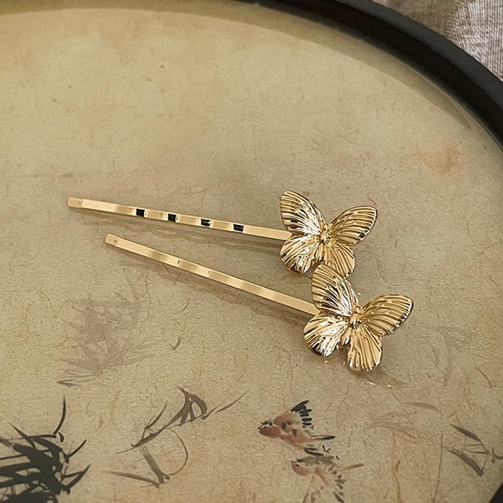 S.A.V.I 1 Pair Golden Butterfly Hair Pins for Women & Girls | Stylish Metal Bobby Pins | Trendy Gold Finish Hair Clips for Bun, Party & Wedding Hairstyles | Elegant Hair Accessories
