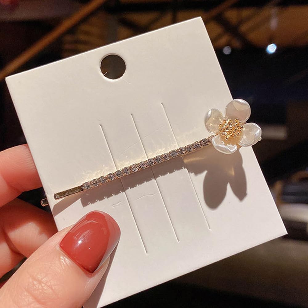S.A.V.I 1 Pair Golden Flower Rhinestone Hairpins for Women & Girls | Elegant Pearl Bobby Pins | Stylish Hair Accessories for Party, Wedding, Daily | 6.8cm Floral Clips