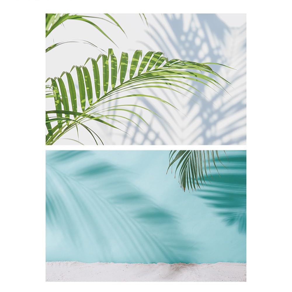 SAVIAURA 2-in-1 Double-Sided Waterproof Tabletop Photography Backdrop | 3D Flat Lay Design | 1 Sheet (#37- Green Plants & Shadow Pattern)