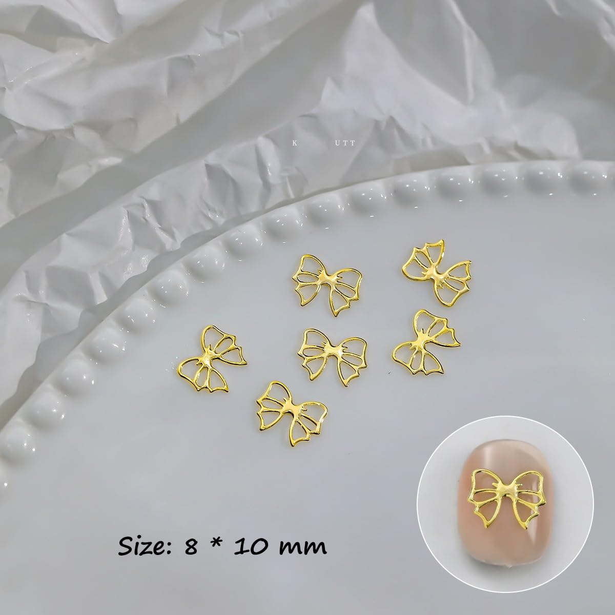 S.A.V.I Gold Alloy 3D Nail Art Charms Set – 7 Designs Bow & Heart Shapes, 8x10mm – Metal Nail Extensions & DIY Manicure Decorations for Women & Girls – 29g