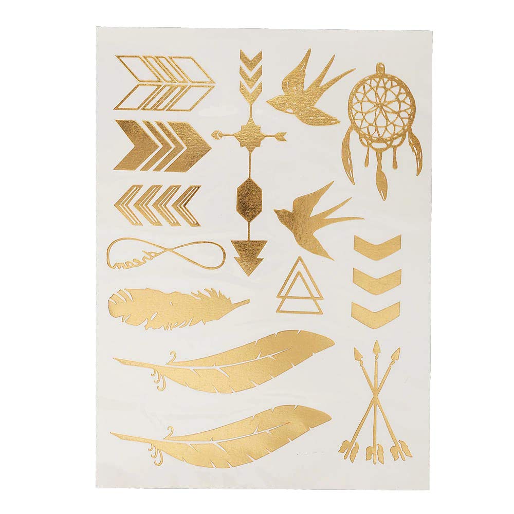 S.A.V.I 3D Temporary Tattoo Golden And Silver Metallic Sticker Bow Flower Hearts Design Size 21x15CM - 1PC. (9-1)