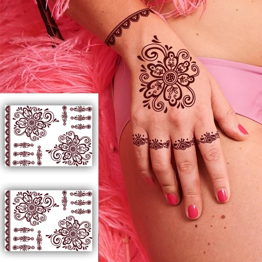 S.A.V.I 2 Sheets, Mehendi Henna Tattoos Waterproof, 21x15cm - Natural Color for Hands Body