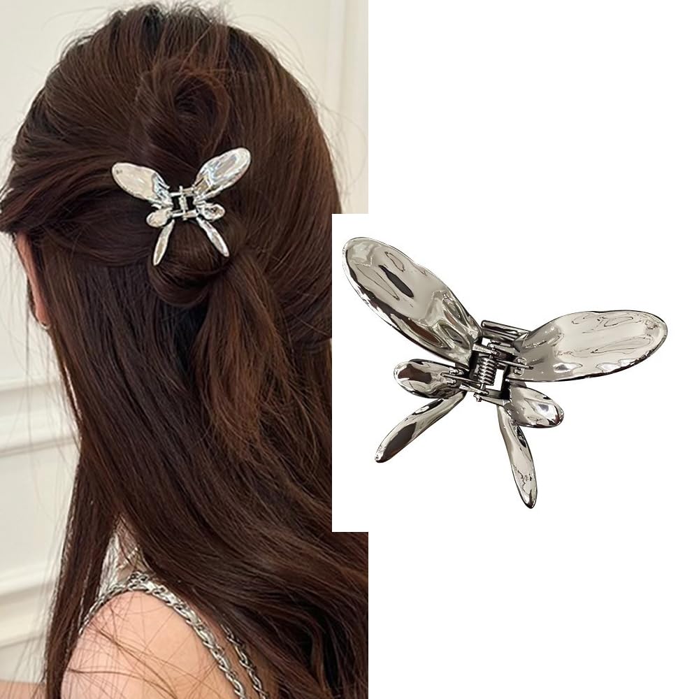 S.A.V.I 1pc Elegant Metal Silver Butterfly Hair Clutch – Durable Stylish Hair Clip for Women Girls | Trendy Hair Accessory for Party, Wedding Casual Wear | Hair Styling Clip