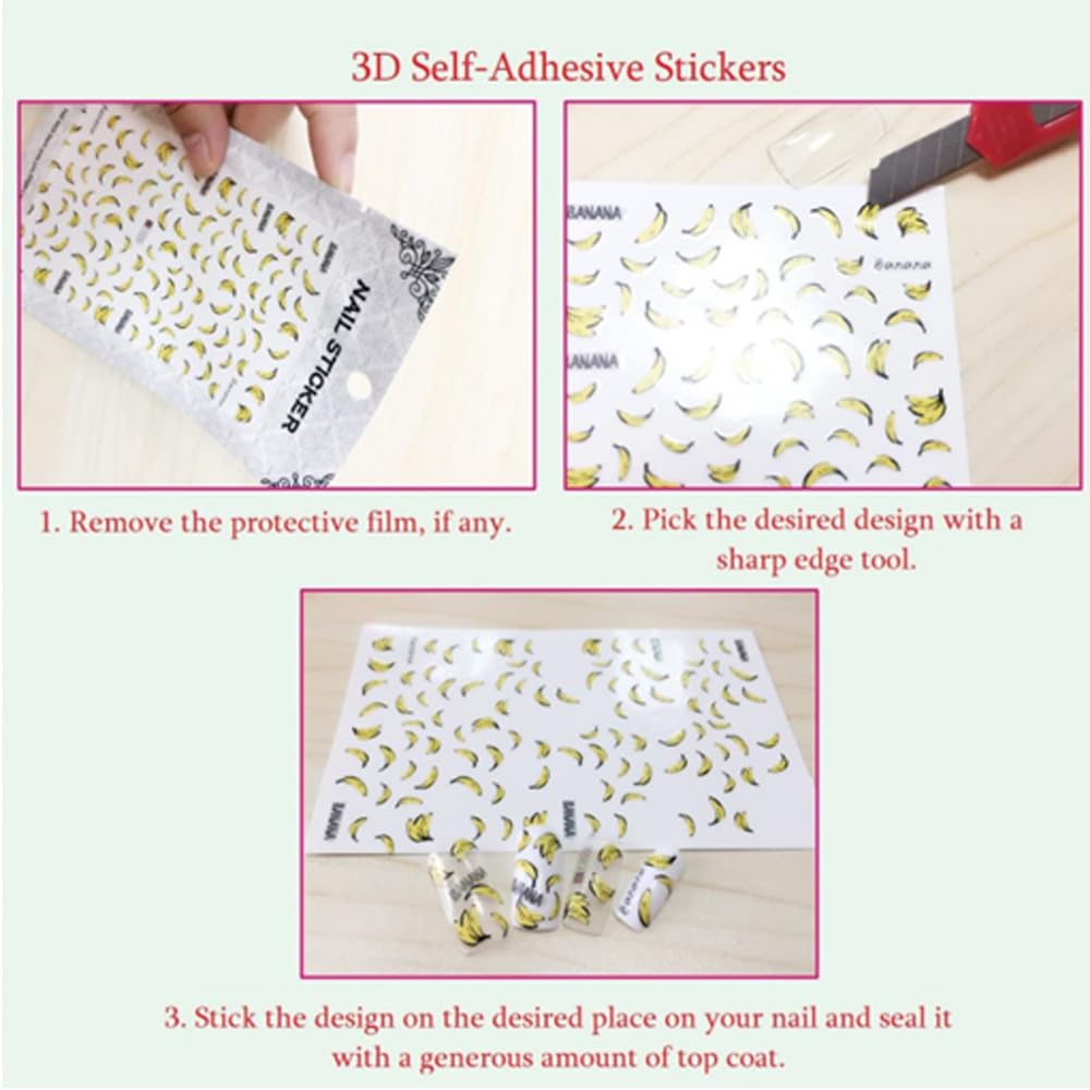 S.A.V.I 3 Sheets 5D Pink Floral Nail Art Stickers for Women – Self-Adhesive Decals, Easy Peel & Stick, Long-Lasting Manicure Decoration for Natural & Acrylic Nails, 10x7cm DIY Nail Designs