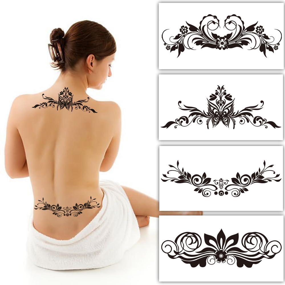 S.A.V.I 4 Sheets Sexy Temporary Tattoos for Women - Chest, Neck Lower Back Body Art - Long-lasting, Waterproof, Easy to Apply Remove - 16x8.5 cm Each Sheet - Perfect for Parties Events Amazon.in