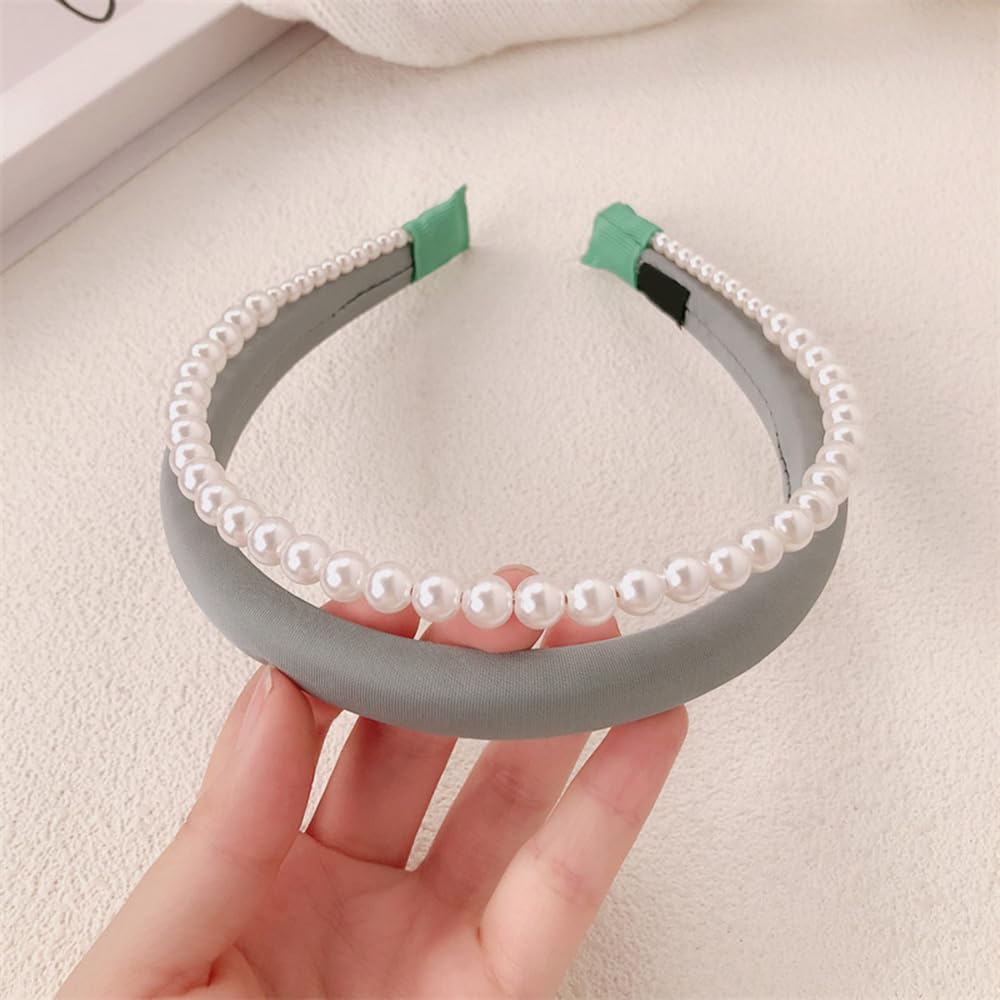 S.A.V.I Women’s Green Satin Hairband with Pearls | Stylish Double Layered Padded Headband for Girls | Trendy & Comfortable Hair Accessory for Daily, Weddings, Parties & Gifting