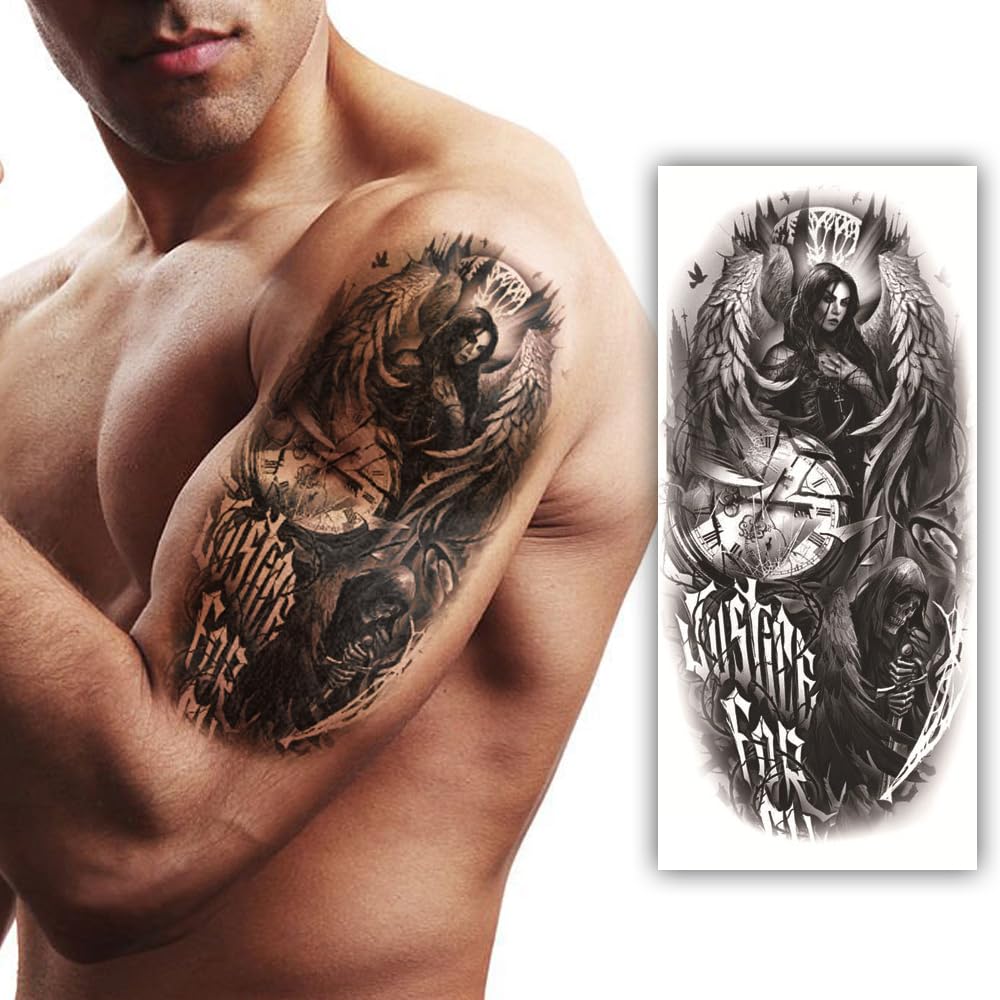 S.A.V.I 'Justice for All' Winged Girl Tattoo - Waterproof 21x10cm - For Men Women