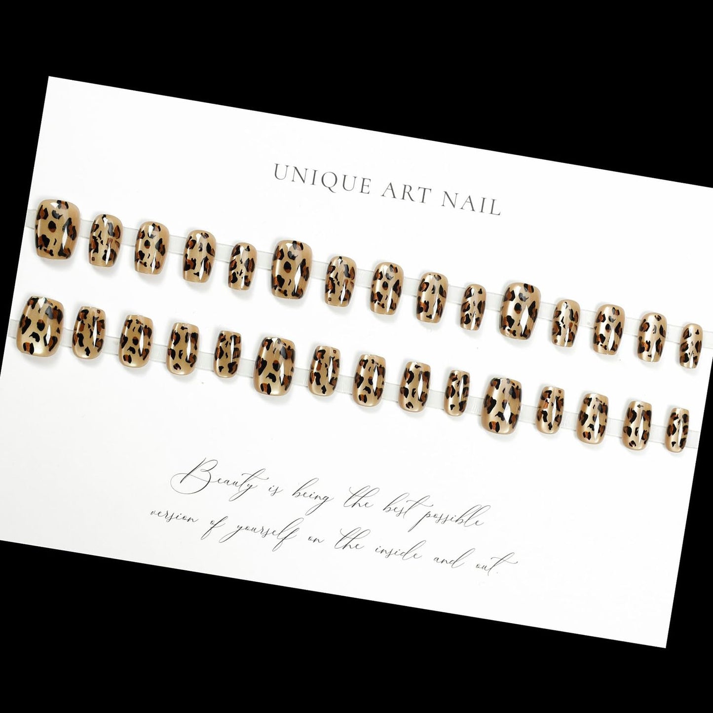 S.A.V.I 30 Pcs Short Natural Shape Golden Cat’s Eye Animal Print Press-On Fake Nails for Women & Girls | Stylish Nail Art Set | Reusable, Easy Application | Includes Nail Glue & Adhesive Tabs