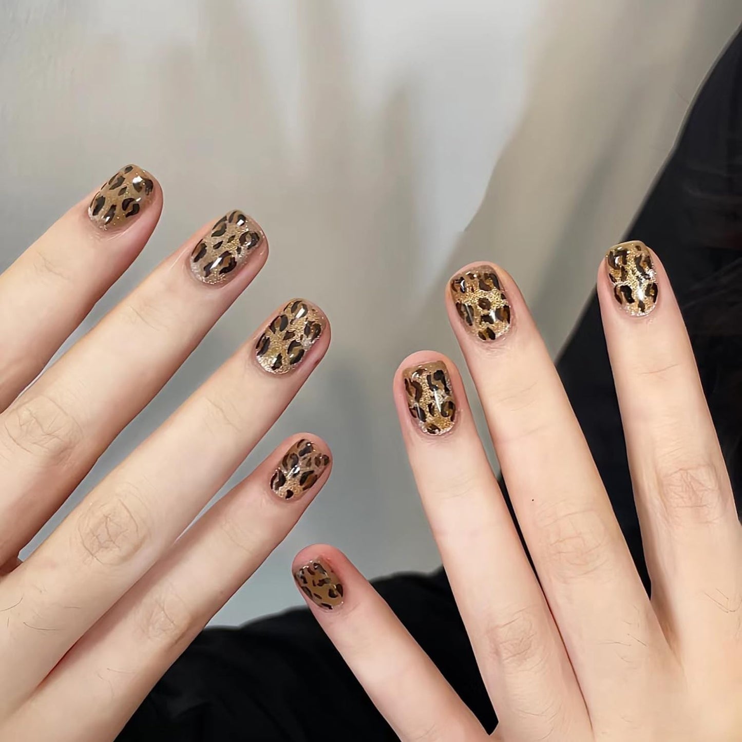 S.A.V.I 30 Pcs Short Natural Shape Golden Cat’s Eye Animal Print Press-On Fake Nails for Women & Girls | Stylish Nail Art Set | Reusable, Easy Application | Includes Nail Glue & Adhesive Tabs