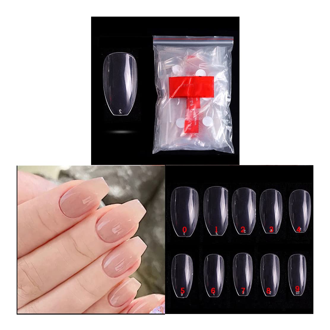 S.A.V.I Artificial False Nails 500 PCS Clear Short Coffin Nail Tips for Acrylic Nail/Dip Powder Nails/Poly Nail Extension Gel Nail Art DIY Home, 50/Size