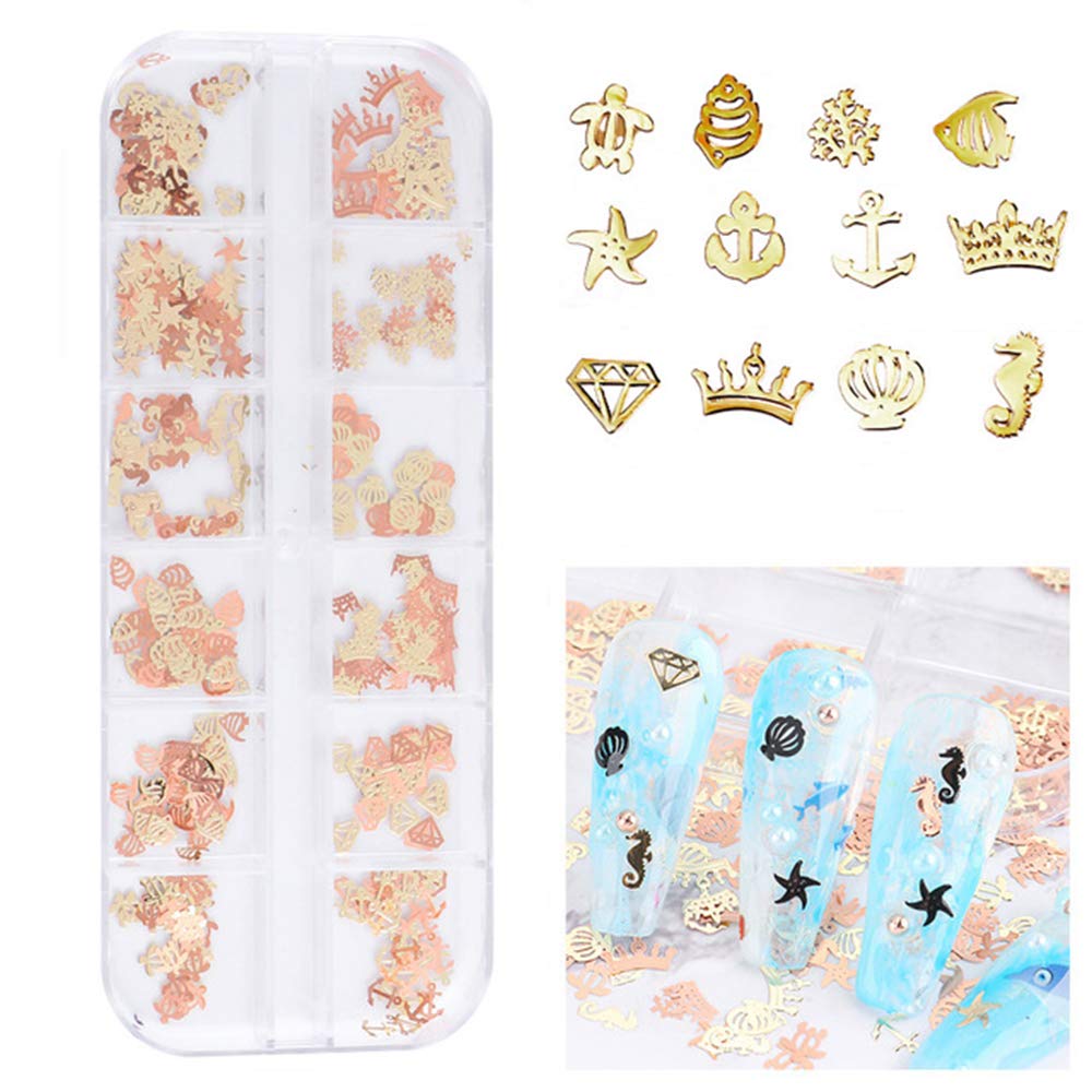 S.A.V.I 3D Nail Art Ultra-thin Gold Rose Gold Sea Animals Metal Sequin Decorations Palette DIY