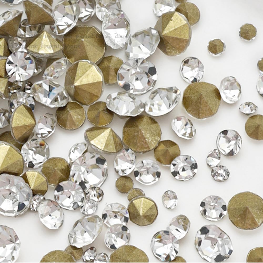 S.A.V.I 1000pcs White Crystal Nail Rhinestones | Pointed-Back Glass Stones in 6 Sizes | 3D Nail Art Decoration Gems for DIY Manicure, Acrylic Nails & Salon Use