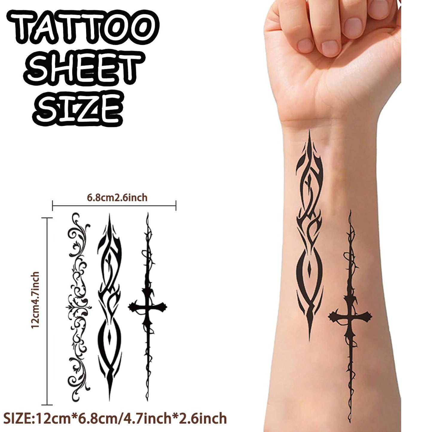 S.A.V.I 10 Sheets Tribal Temporary Tattoo Stickers for Men Women Kids – Black Waterproof Body Art – 12x6.8cm – Safe Non-Toxic – Easy to Apply & Remove – Long Lasting for Arms Back Legs