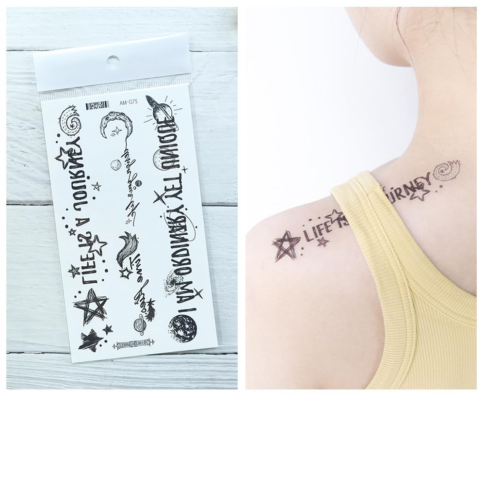 S.A.V.I 3 Pcs Black Floral Temporary Tattoo Stickers for Women & Girls – 16x9 cm Safe Non-Toxic Body Art – Waterproof Butterfly, Sunflower, Quotes Design for Arm, Back & Shoulder (11)
