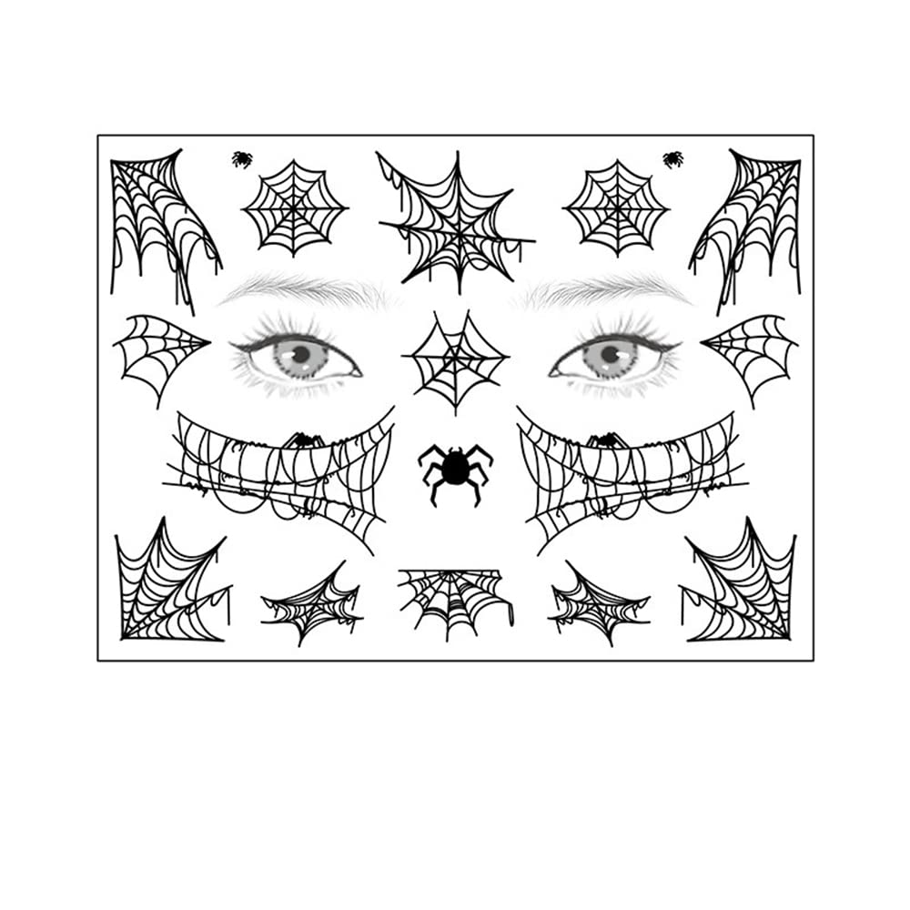 S.A.V.I Spider Web Face Tattoo Body Temporary Tattoo Stickers, Eye Decoration, Halloween, Spiders Cobweb Tattoo Designs For Face Makeup, Men Girls Boys Women Size 12.5x17cm