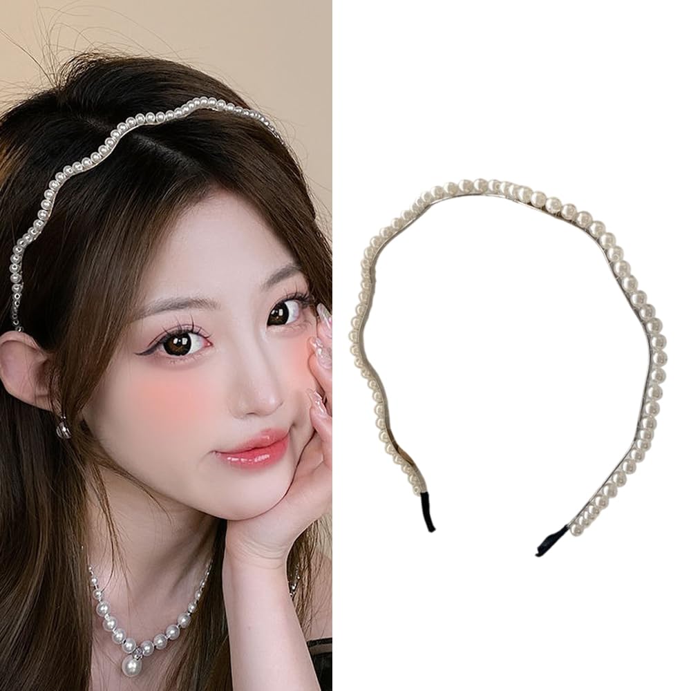 S.A.V.I Elegant Pearl Hairband for Women Girls – Stylish Wavy Design, Comfortable Fit – White Hair Accessory for Weddings, Parties – Trendy Headband for Hairstyles (1 Pc)
