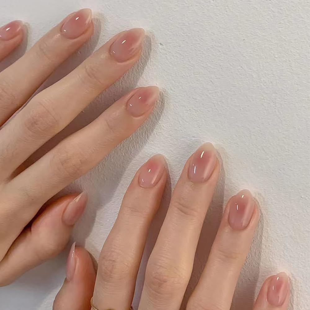 S.A.V.I 30Pcs Nude Ombre Glossy Press On Nails for Women | Medium Almond Shape Fake Nail Extensions | Reusable with Glue & Adhesive Tabs | Salon Finish for Wedding, Party, Daily