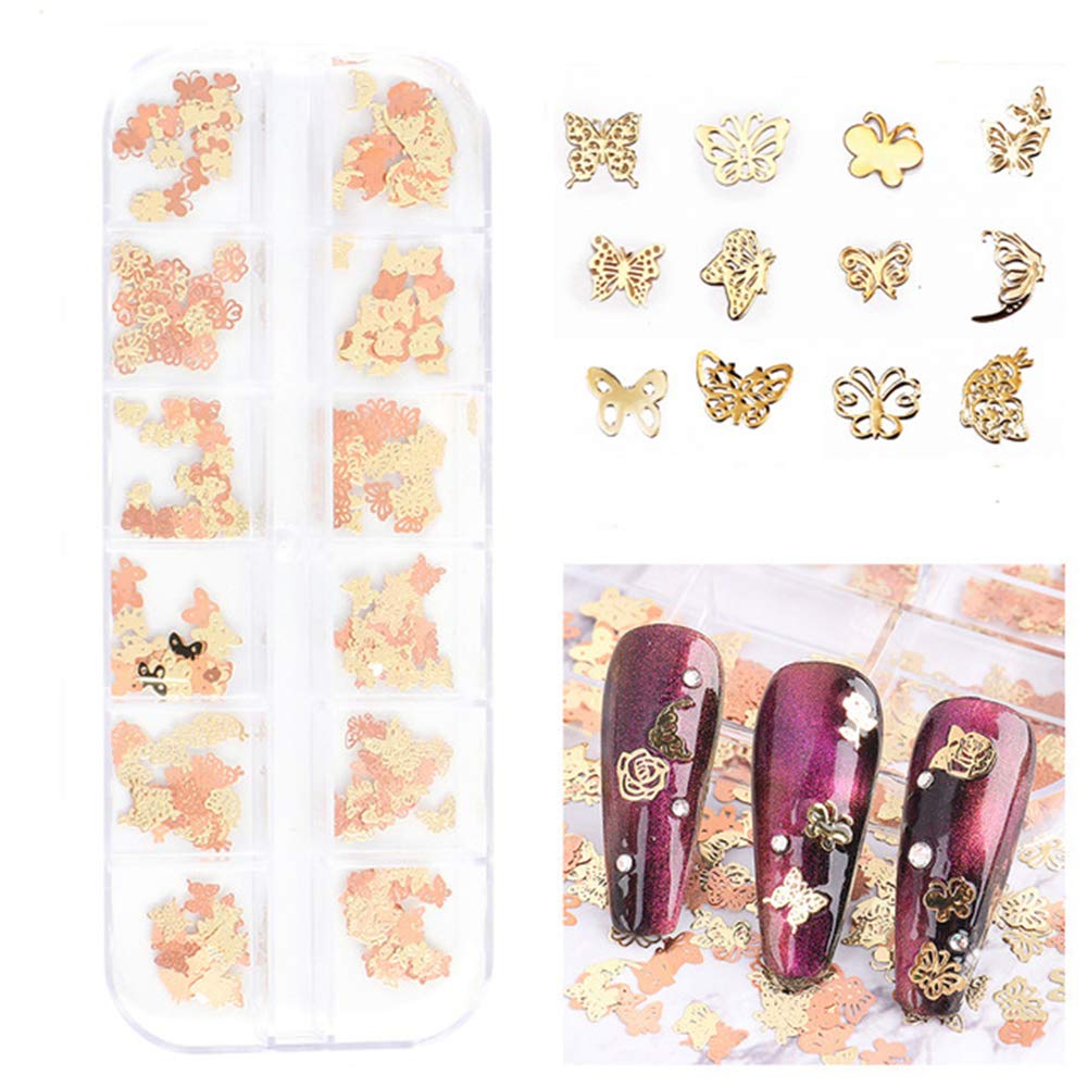 S.A.V.I 3D Nail Art Ultra-thin Double-Sided Gold Rose Gold Butterfly Metal Sequin Decorations Palette