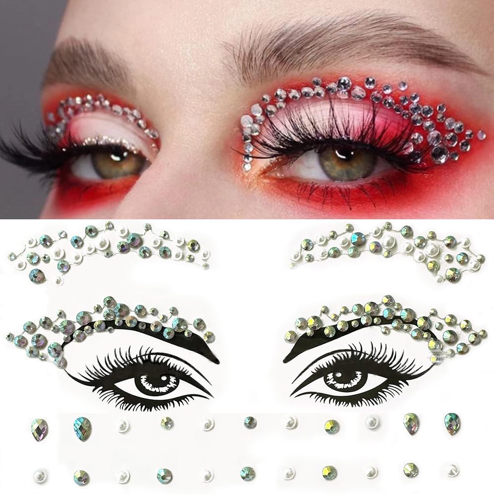 S.A.V.I 3D Rhinestone Pearl Face Tattoo | Self-Adhesive Crystal Stickers