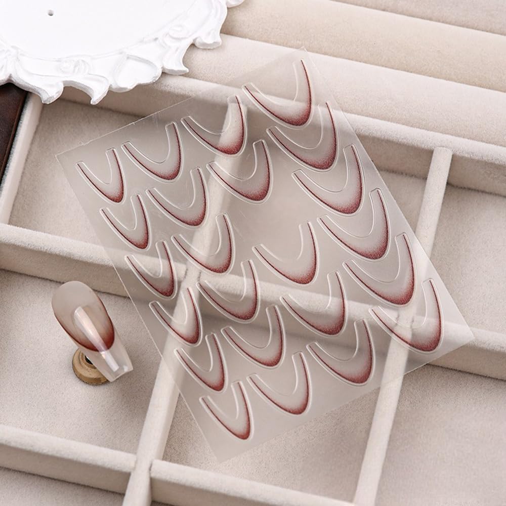 S.A.V.I 4 Sheets Gradient Ombre French Manicure Nail Art Stickers – Self-Adhesive V-Tip Design for DIY Nails – Multi-Color White Black Red Lavender – Easy Peel & Apply, 9x7 cm