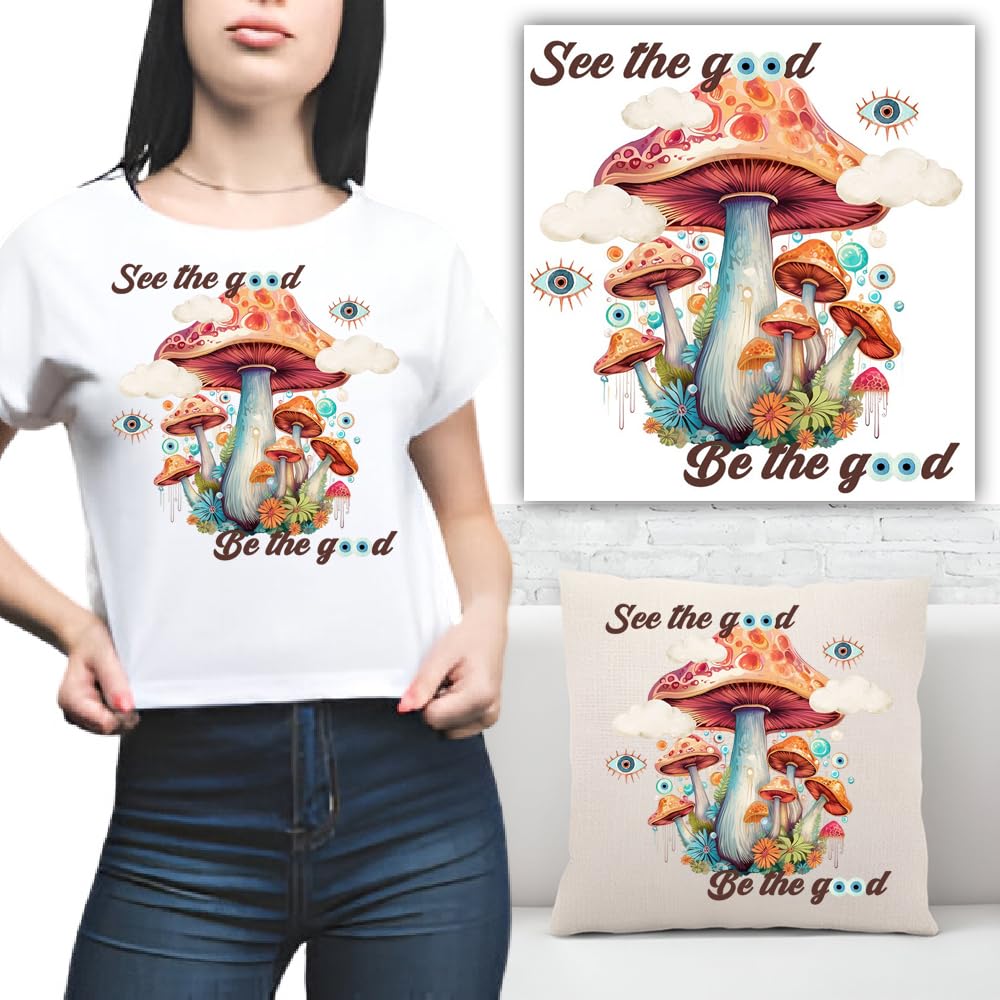 S.A.V.I Vibrant Mushroom Iron-On Patch – 8x8.5 Inch, Washable Heat Transfer Sticker for DIY T-Shirts, Hoodies, Jeans, Backpacks, Pillows – Durable Stylish Fabric Applique – Easy to Apply