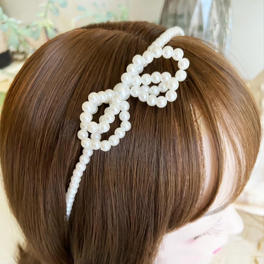 S.A.V.I Elegant White Pearl Headband for Girls & Women | Stylish Bow Hairband with Faux Pearl Beads | Party, Wedding, Birthday & Daily Hair Accessory