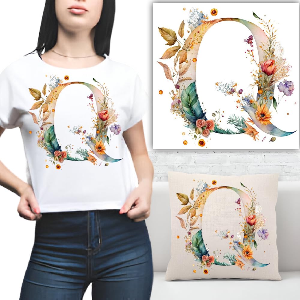 S.A.V.I 1PC Floral Alphabet Iron-On Patch – Washable Heat Transfer Sticker for DIY T-Shirts, Jeans, Pillows, Backpacks, Hats – Easy Applique with Beautiful Flower Design – Clothing Accessories Patch (Q)