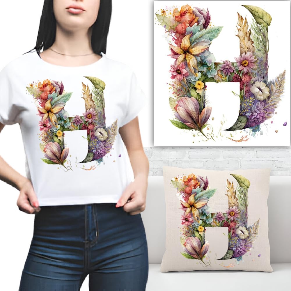 S.A.V.I 1PC Floral Alphabet Iron-On Patch – Washable Heat Transfer Sticker for DIY T-Shirts, Jeans, Pillows, Backpacks, Hats – Easy Applique with Beautiful Flower Design – Clothing Accessories Patch (H)