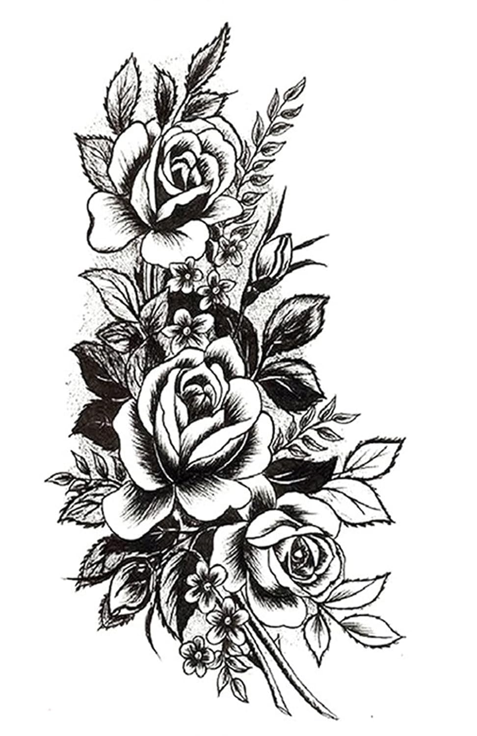 S.A.V.I Temporary Tattoo Stickers, 3 Big Rose Flowers Leaves Design For Men, Women Size 21x11cm - 1Pc.