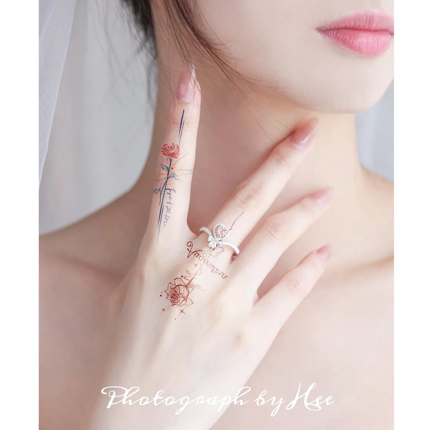 S.A.V.I Red Rose Arrow Fine-Line Temporary Tattoo Sticker, Waterproof Minimalist Floral Body Art Decal for Finger Hand Arm Wrist, Safe Non-Toxic Skin-Friendly, Easy Apply & Remove (1 Pc) (57)