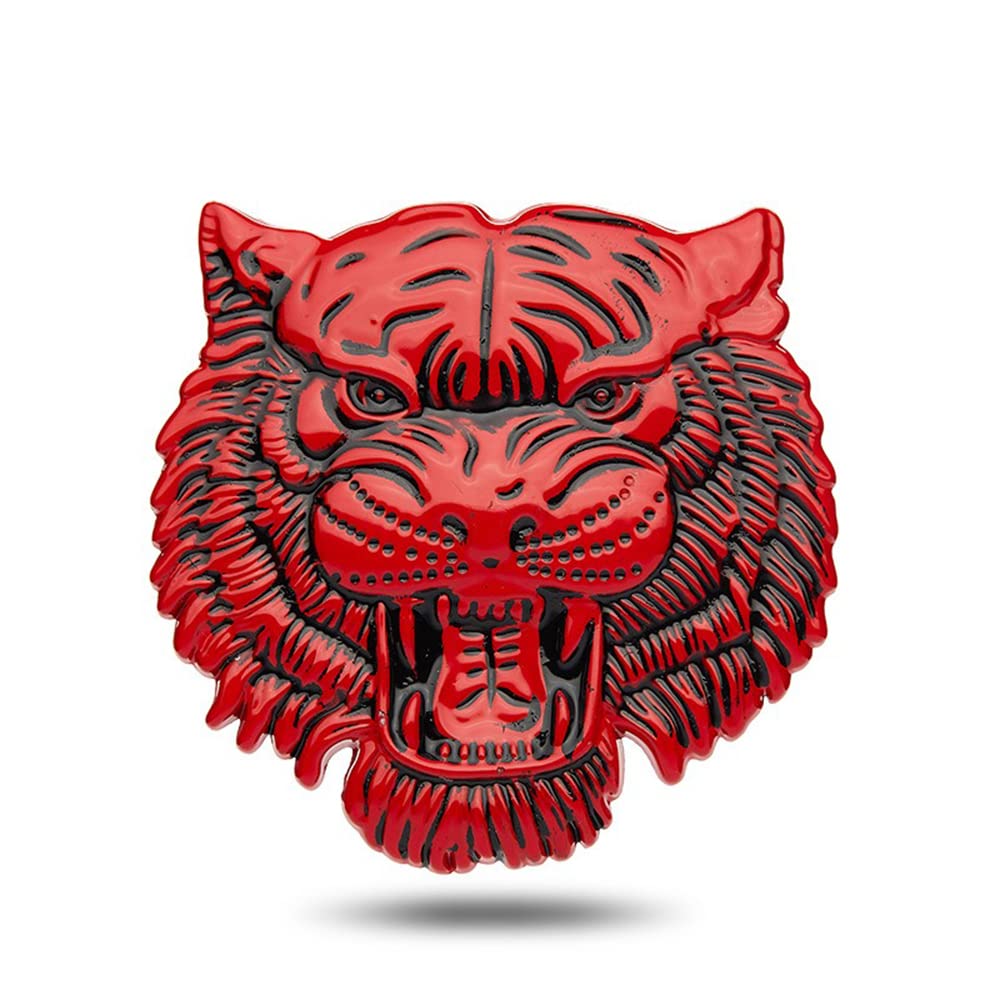 SAVIAURA 3D Tiger Head Car Sticker - Three-Dimensional Metal Body Window Decal for Cars - Bold and Eye-Catching Totem Design (Red)