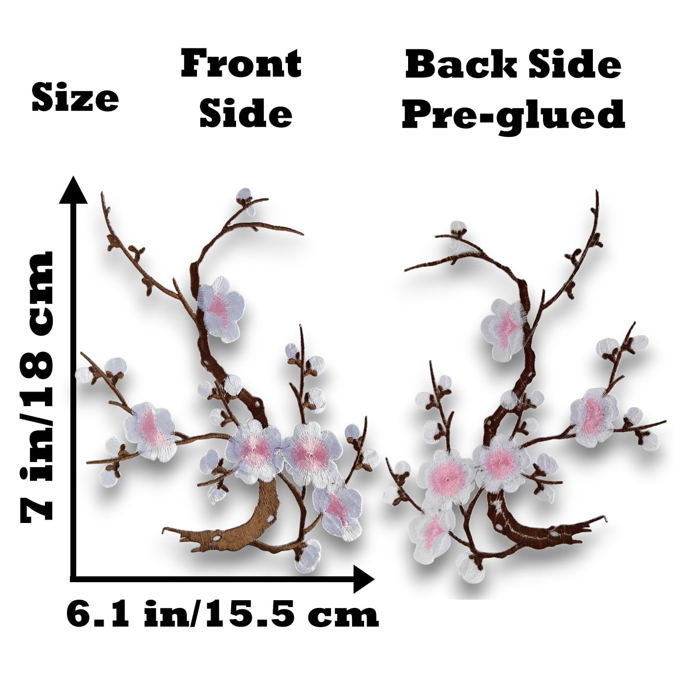 S.A.V.I 3D Cherry Blossom Embroidered Iron-On Patch – 7x6.1 inch Pink & White Flower Applique for Clothes, Kurtis, Bags | DIY Decorative Fabric Sticker for Crafts, Jackets, Sarees & More