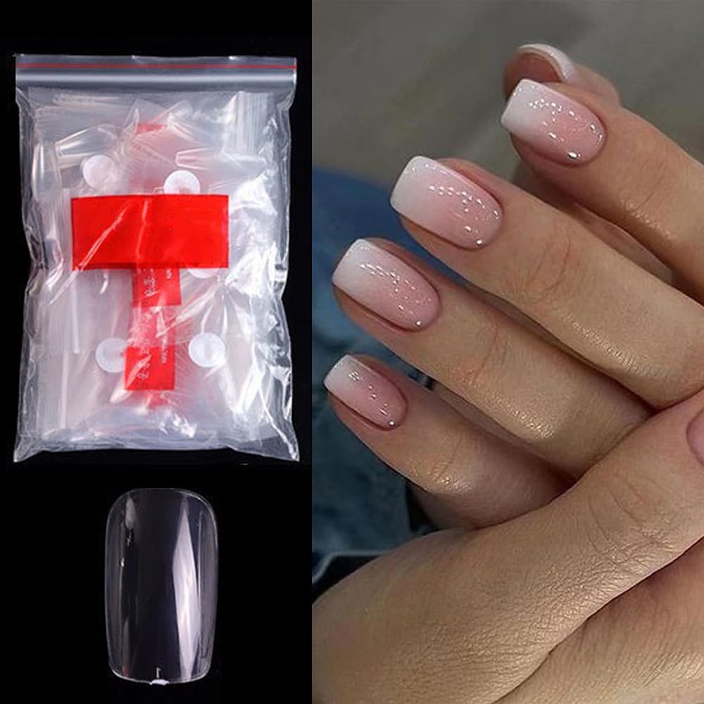 S.A.V.I 500 Pcs Transparent Short Square Full Cover Fake Nails | 10 Sizes | Durable False Nails for DIY Nail Art | Easy Trim Manicure Tips | Professional Salon Home Use
