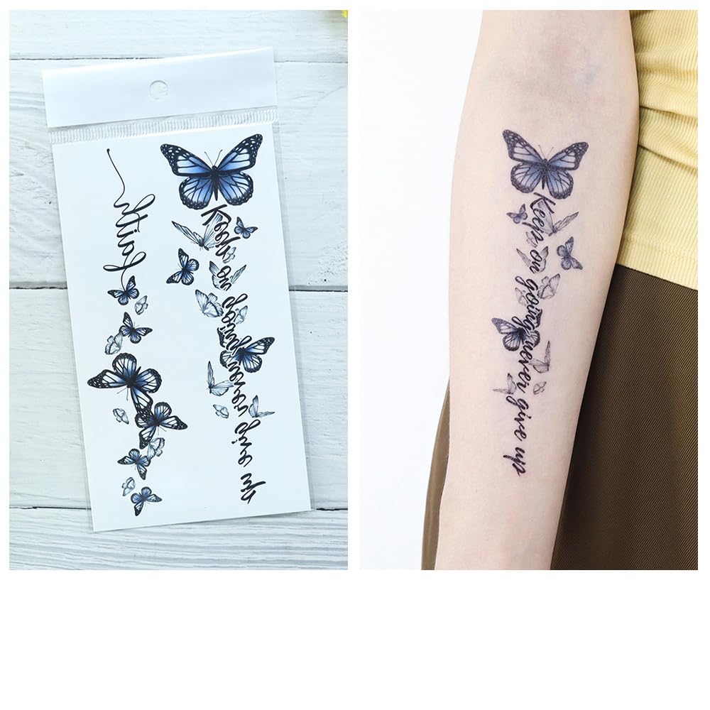 S.A.V.I 3 Pcs Butterfly Temporary Tattoo Stickers for Girls & Women – Safe, Non-Toxic, Waterproof, Long-Lasting – 16x9 cm Elegant Black, Blue, Pink Floral Designs – Arm, Wrist, Back Body Art (06)